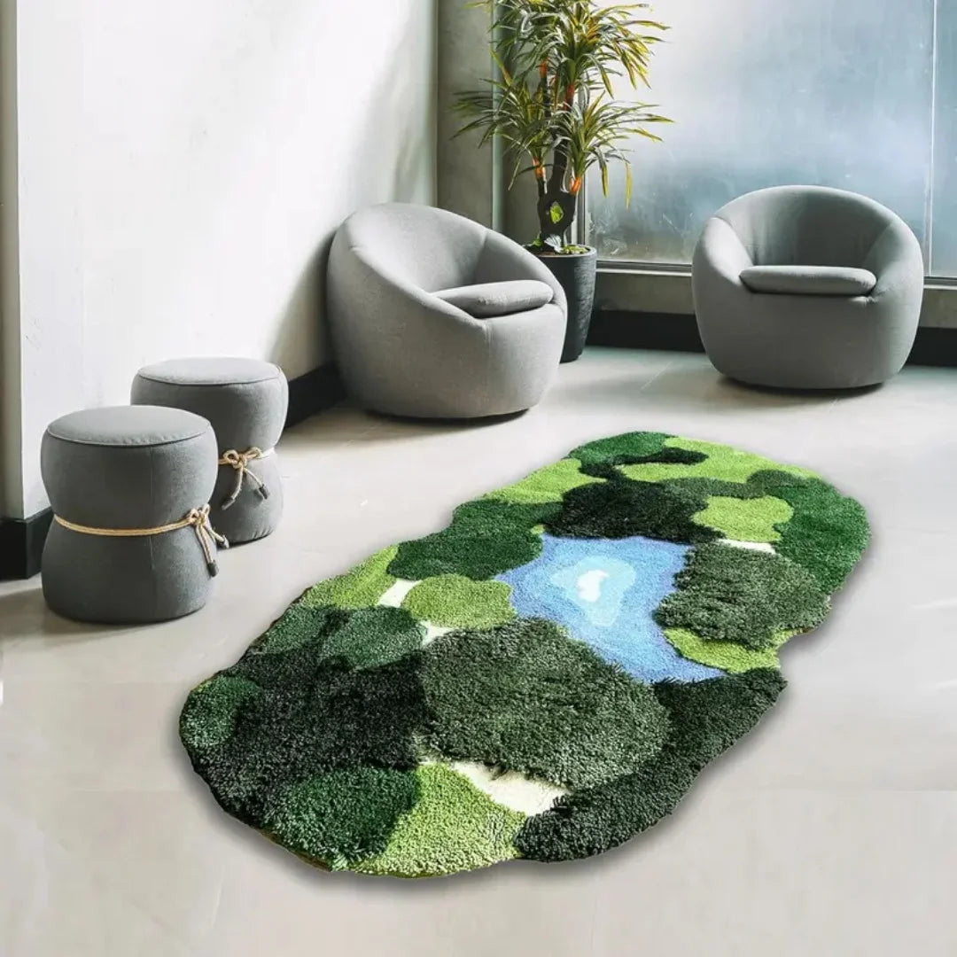Navak Carpet 3D-Moosteppiche, plüschige Badezimmerteppiche in Ruas-Blattform, rutschfeste Badezimmermatten, getuftete Teppiche, superweiche, waschbare botanische Blattformen