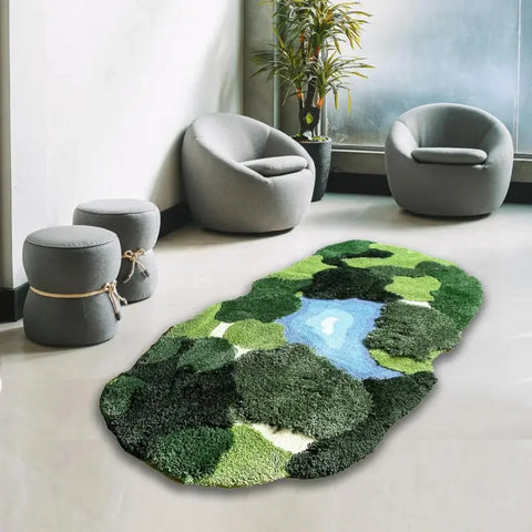 Navak Carpet 3D-Moosteppiche, plüschige Badezimmerteppiche in Ruas-Blattform, rutschfeste Badezimmermatten, getuftete Teppiche, superweiche, waschbare botanische Blattformen