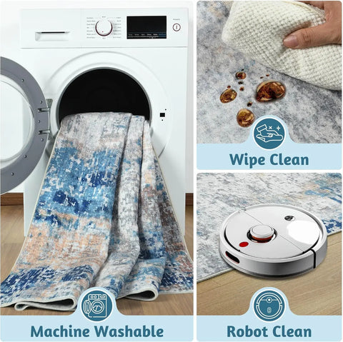 Navak Teppich, Wohnzimmerteppich, weicher, großer, moderner, abstrakter Teppich, Boho-Vintage-Stil, maschinenwaschbar, rutschfester Teppich, Kurzflorteppich