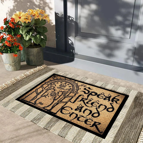 Navak Carpet Fußmatte mit Aufschrift „Speak Friend and Enter“, rutschfeste Gummirückseite, Bodenmatte für den Außenbereich, dekorative Teppiche, Willkommensmatte für den Eingangsbereich