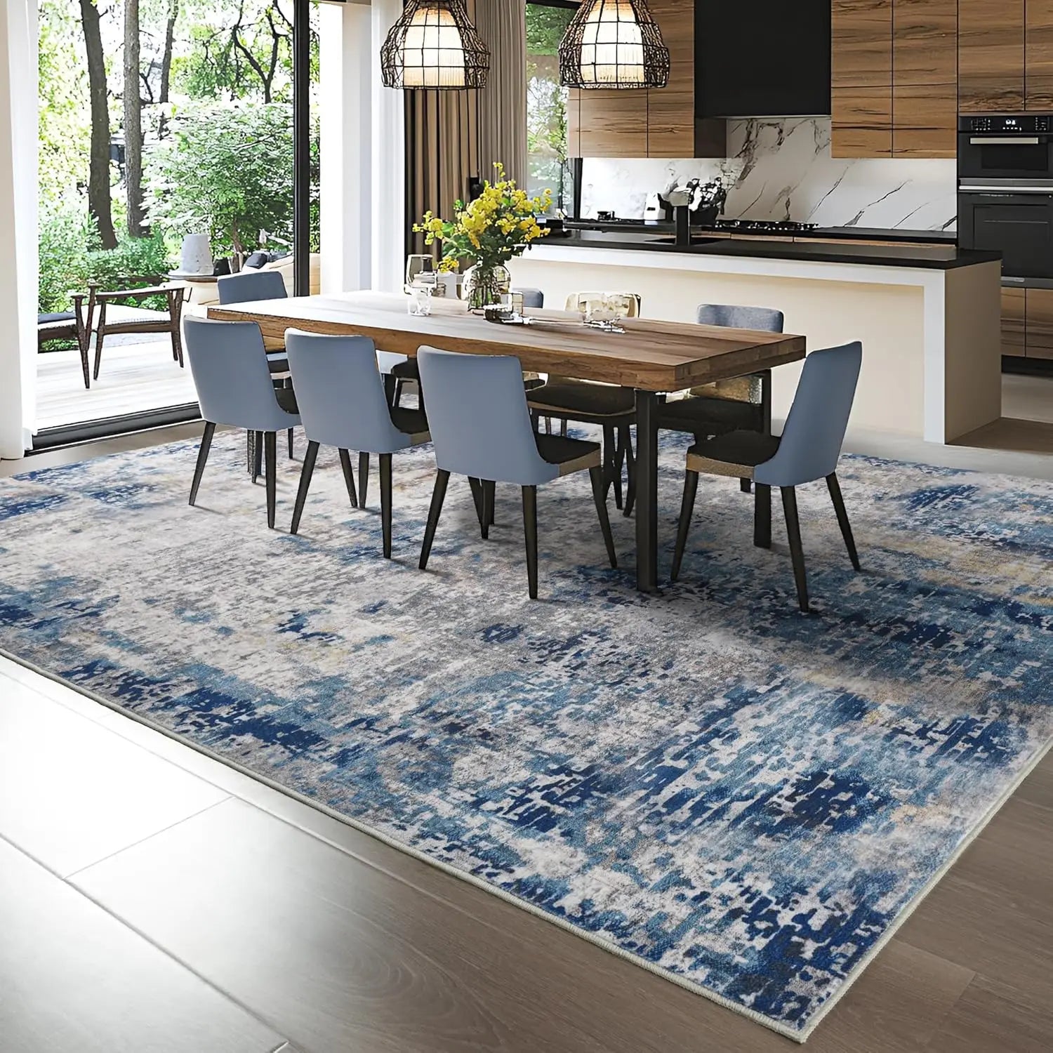 Navak Teppich, Wohnzimmerteppich, weicher, großer, moderner, abstrakter Teppich, Boho-Vintage-Stil, maschinenwaschbar, rutschfester Teppich, Kurzflorteppich