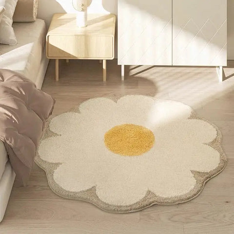 Navak Teppich, Ei, Blume, Lächeln, rutschfester Blumen-Bodenteppich, runde Form, Eingangs-Fußmatte, Teppich, saugfähig, Badematte für Schlafzimmer, Nachttischmatten
