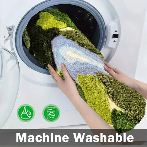 Navak Carpet 3D-Moosteppiche, plüschige Badezimmerteppiche in Ruas-Blattform, rutschfeste Badezimmermatten, getuftete Teppiche, superweiche, waschbare botanische Blattformen