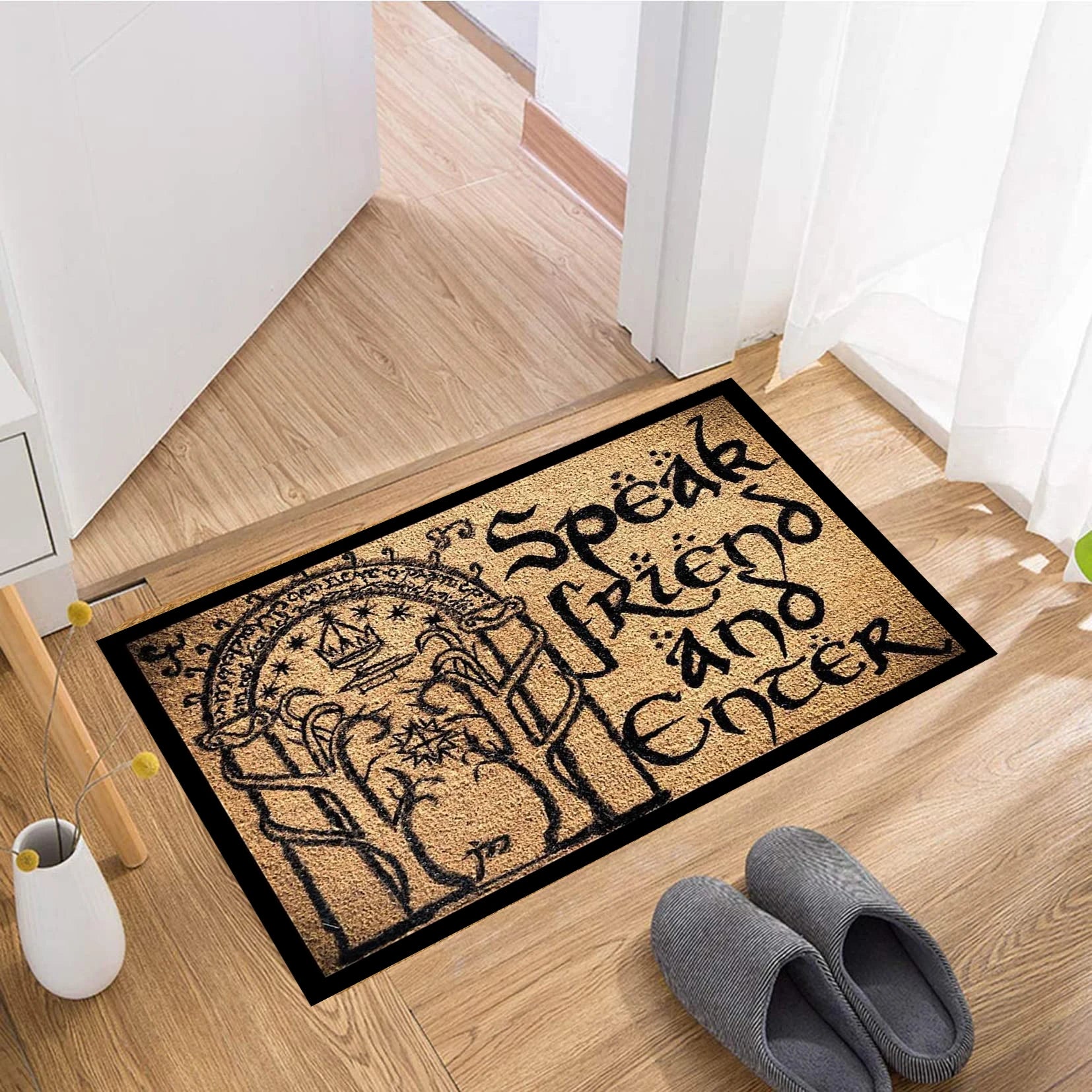 Navak Carpet Fußmatte mit Aufschrift „Speak Friend and Enter“, rutschfeste Gummirückseite, Bodenmatte für den Außenbereich, dekorative Teppiche, Willkommensmatte für den Eingangsbereich