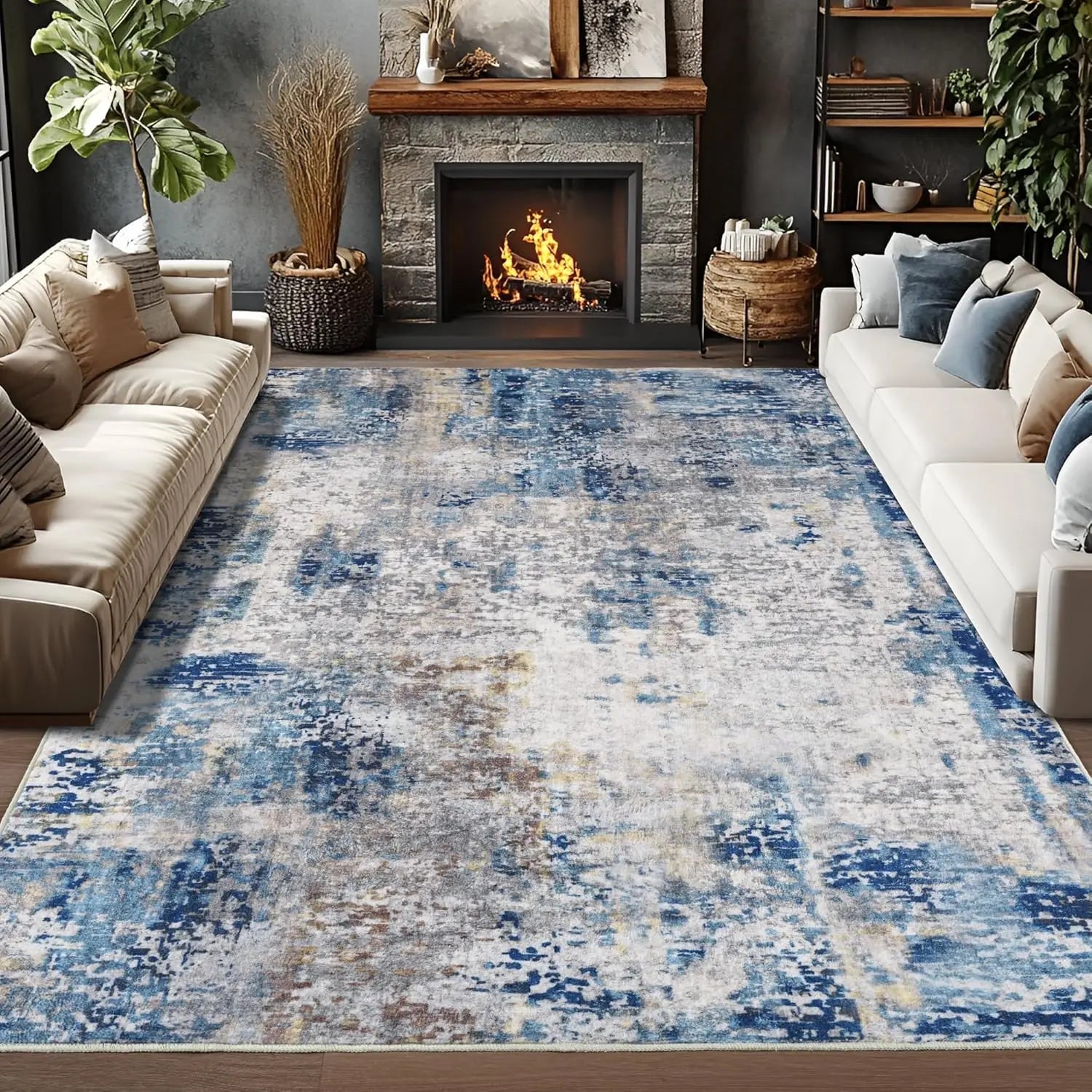 Navak Teppich, Wohnzimmerteppich, weicher, großer, moderner, abstrakter Teppich, Boho-Vintage-Stil, maschinenwaschbar, rutschfester Teppich, Kurzflorteppich