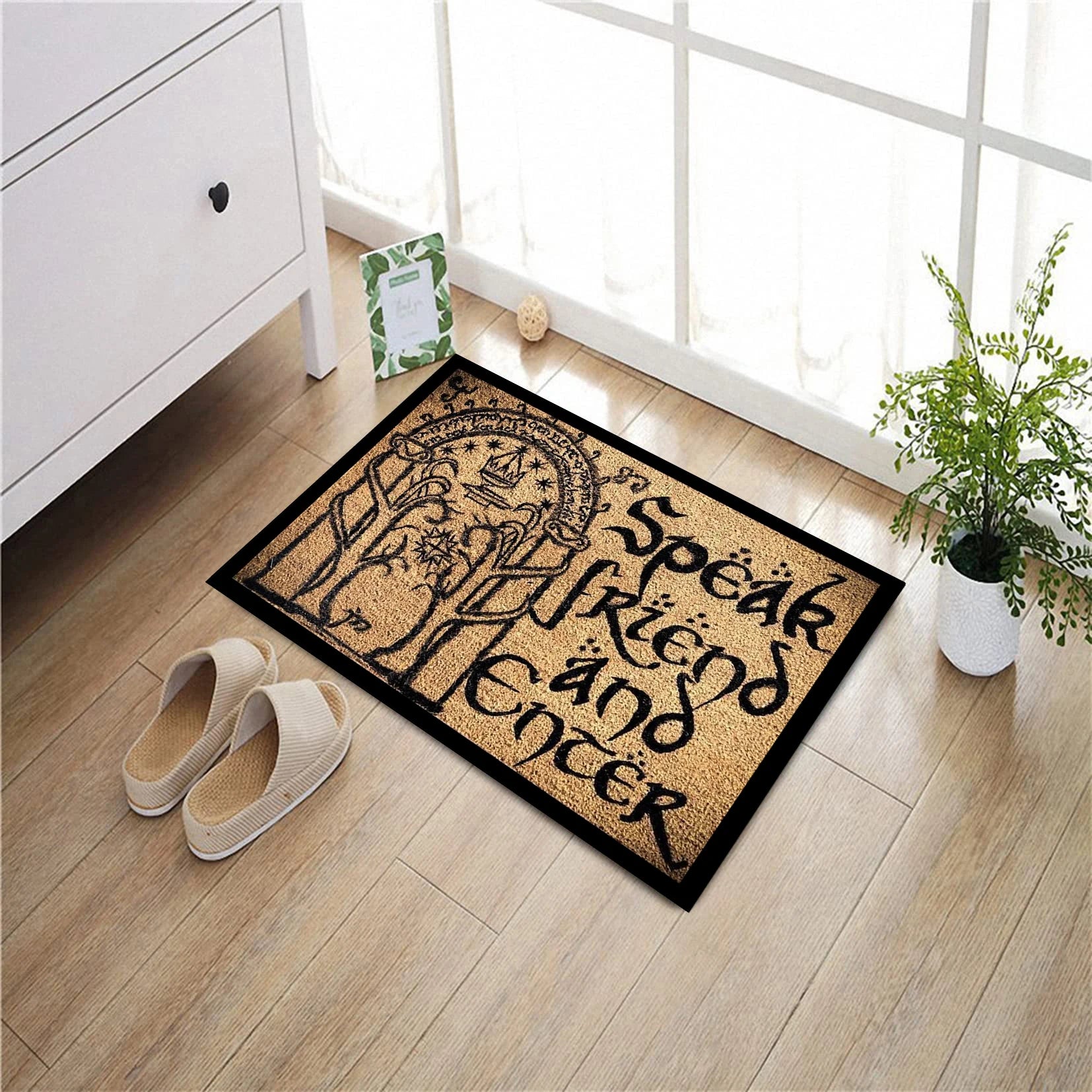 Navak Carpet Fußmatte mit Aufschrift „Speak Friend and Enter“, rutschfeste Gummirückseite, Bodenmatte für den Außenbereich, dekorative Teppiche, Willkommensmatte für den Eingangsbereich
