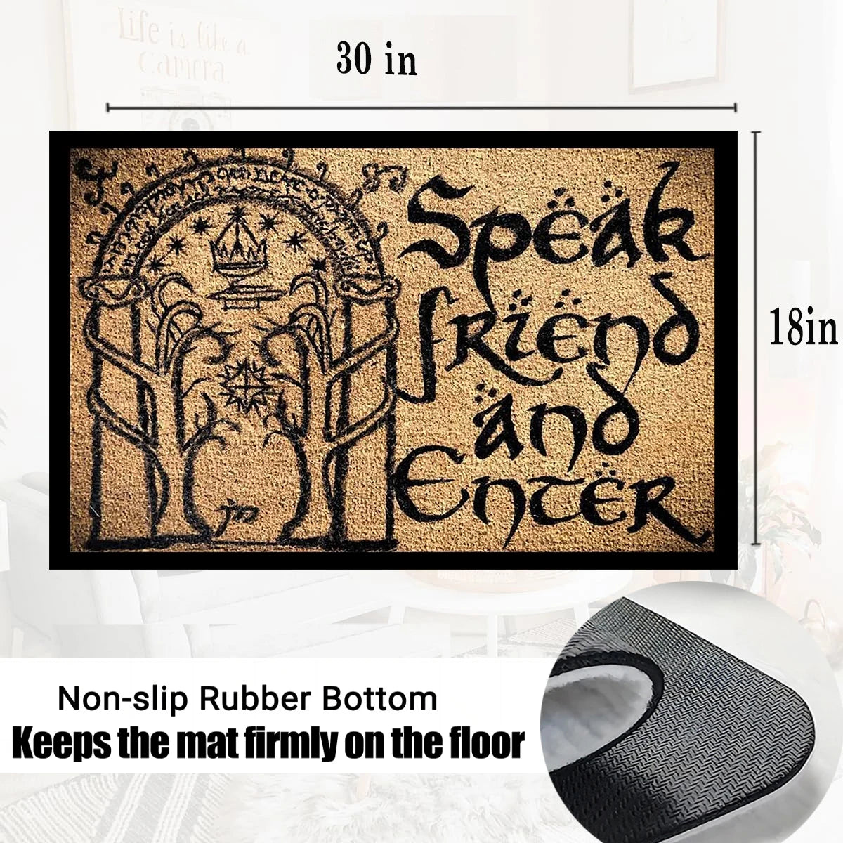 Navak Carpet Fußmatte mit Aufschrift „Speak Friend and Enter“, rutschfeste Gummirückseite, Bodenmatte für den Außenbereich, dekorative Teppiche, Willkommensmatte für den Eingangsbereich