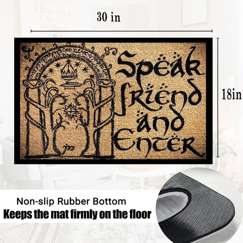 Navak Carpet Fußmatte mit Aufschrift „Speak Friend and Enter“, rutschfeste Gummirückseite, Bodenmatte für den Außenbereich, dekorative Teppiche, Willkommensmatte für den Eingangsbereich