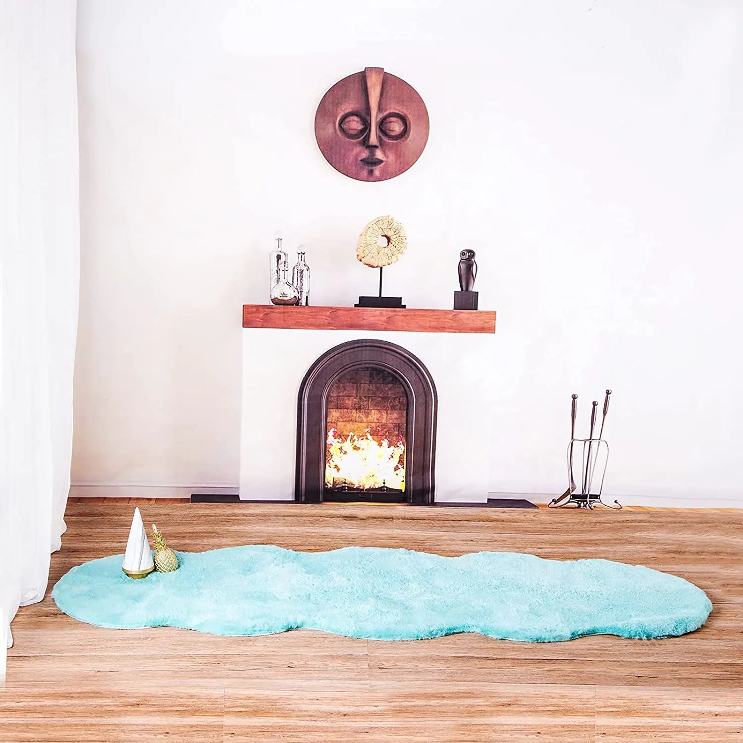 Navak Teppich, ultraweicher Teppich aus künstlichem Kaninchenfell, Wohnzimmerteppich, flauschiger Teppich, flauschiger Nachttischteppich, Baby-Krabbelmatte, Schlafzimmer-Dekorationsteppich, Blau