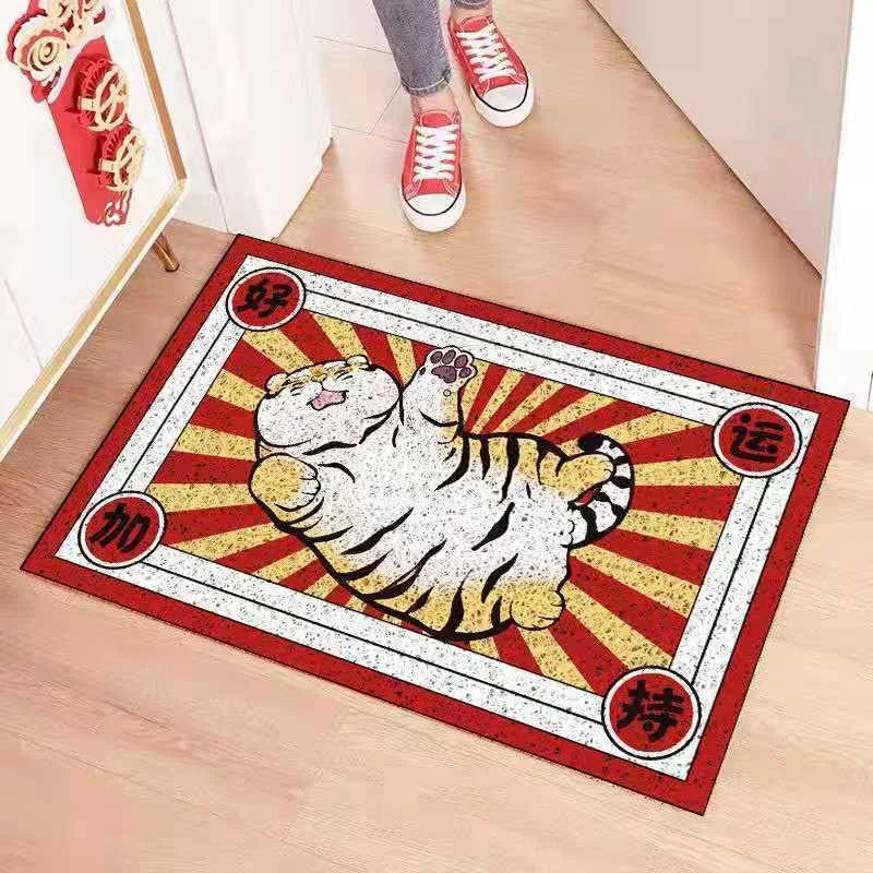 Navak Carpet Cartoon Tiger Sand Scraping Door Entrance Doormat, Non-slip Rug, Dust Removal Carpet, Wire Loop Footpad, Hallway Bath