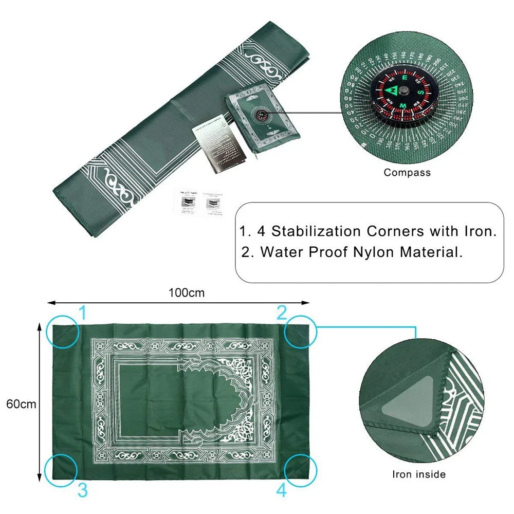 Navak Carpet Tragbare muslimische Reise-Gebetsmatte, Gebetsteppich mit Kompass und Broschüre, Musallah-Pads, Teppich für den Außenbereich, Ramadan, islamisches Geschenk