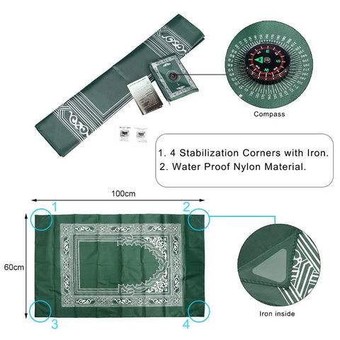 Navak Carpet Tragbare muslimische Reise-Gebetsmatte, Gebetsteppich mit Kompass und Broschüre, Musallah-Pads, Teppich für den Außenbereich, Ramadan, islamisches Geschenk