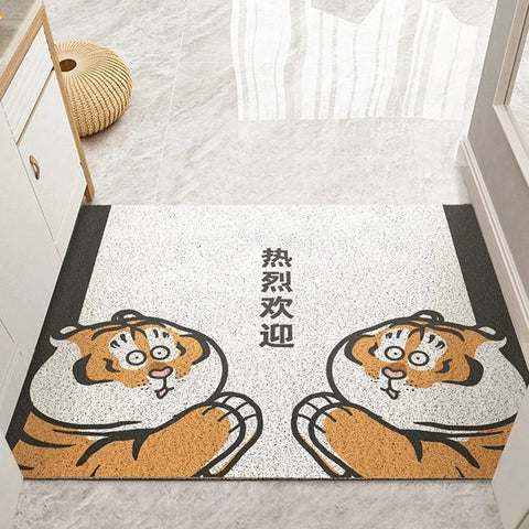 Navak Carpet Cartoon Tiger Sand Scraping Door Entrance Doormat, Non-slip Rug, Dust Removal Carpet, Wire Loop Footpad, Hallway Bath