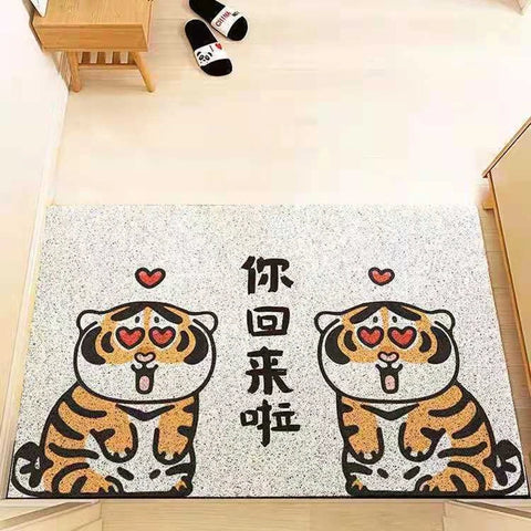 Navak Carpet Cartoon Tiger Sand Scraping Door Entrance Doormat, Non-slip Rug, Dust Removal Carpet, Wire Loop Footpad, Hallway Bath