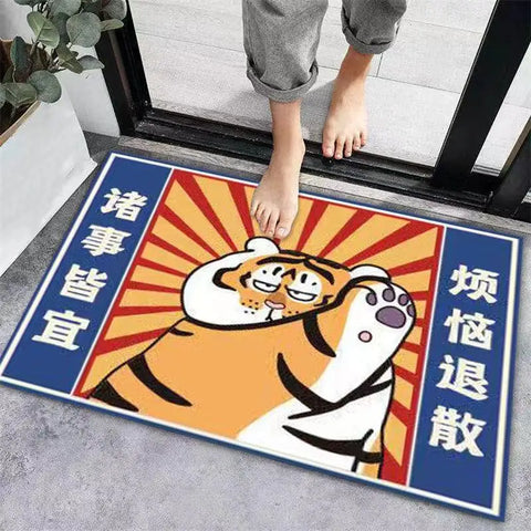 Navak Carpet Cartoon Tiger Sand Scraping Door Entrance Doormat, Non-slip Rug, Dust Removal Carpet, Wire Loop Footpad, Hallway Bath