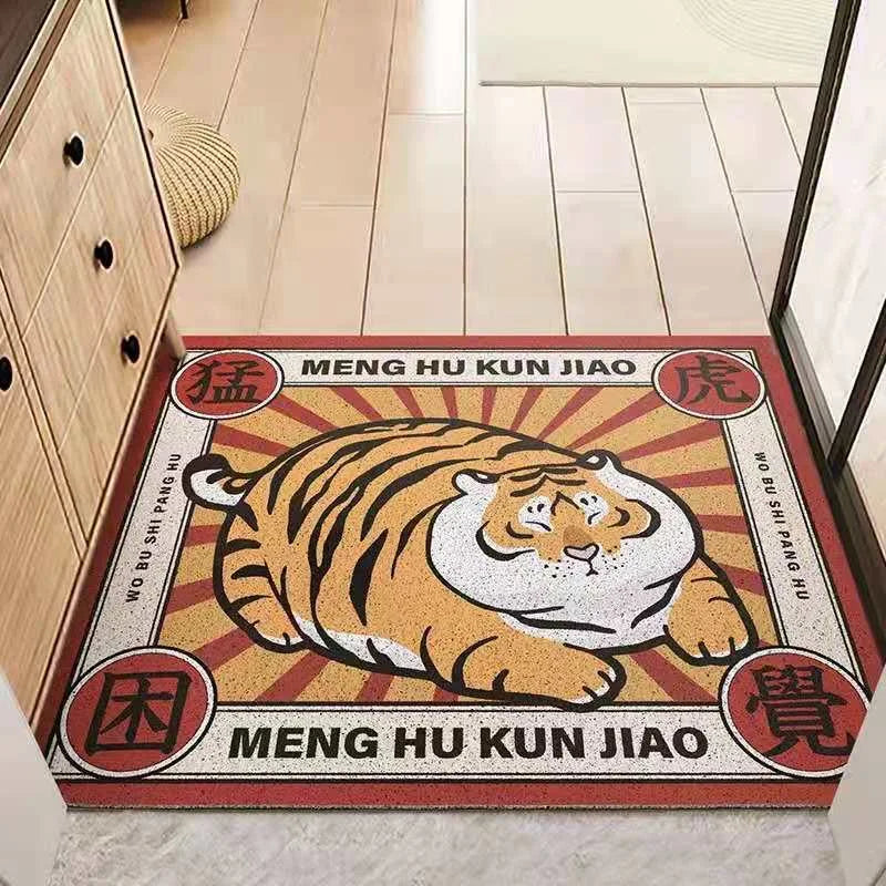 Navak Carpet Cartoon Tiger Sand Scraping Door Entrance Doormat, Non-slip Rug, Dust Removal Carpet, Wire Loop Footpad, Hallway Bath