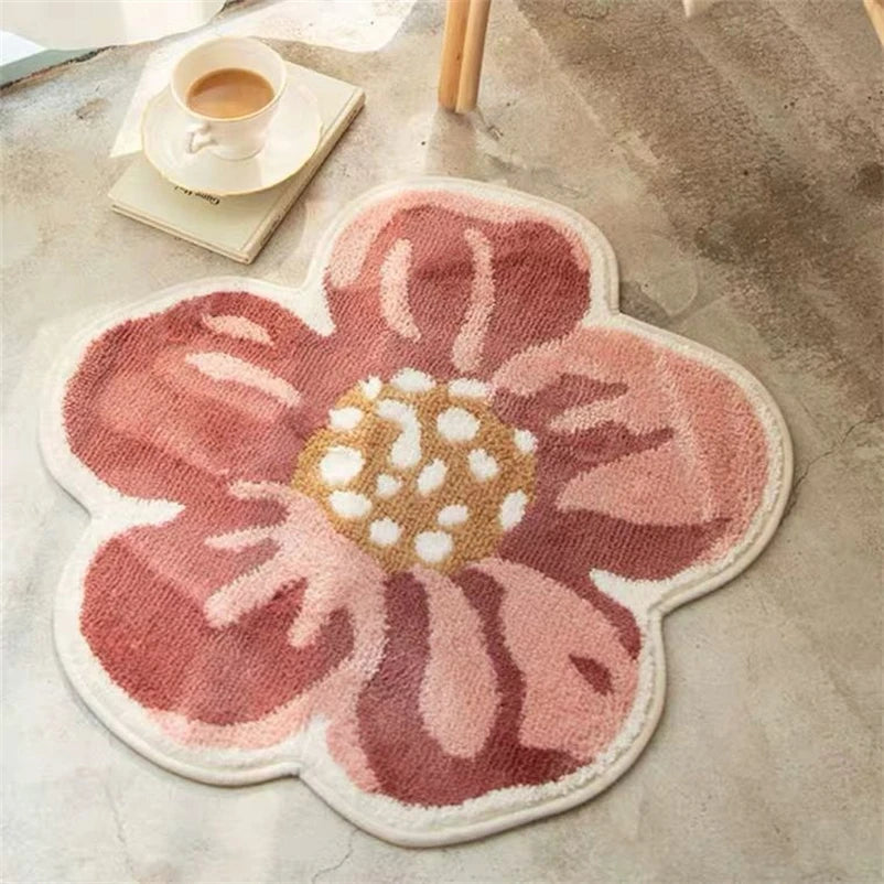Navak Teppich, Ei, Blume, Lächeln, rutschfester Blumen-Bodenteppich, runde Form, Eingangs-Fußmatte, Teppich, saugfähig, Badematte für Schlafzimmer, Nachttischmatten