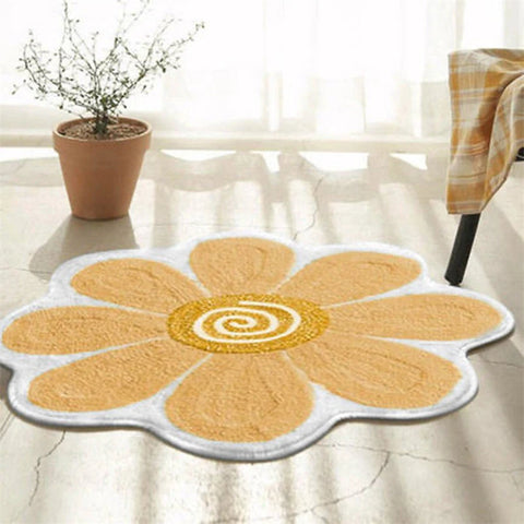 Navak Teppich, Ei, Blume, Lächeln, rutschfester Blumen-Bodenteppich, runde Form, Eingangs-Fußmatte, Teppich, saugfähig, Badematte für Schlafzimmer, Nachttischmatten