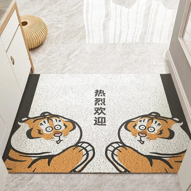 Navak Carpet Cartoon Tiger Sand Scraping Door Entrance Doormat, Non-slip Rug, Dust Removal Carpet, Wire Loop Footpad, Hallway Bath