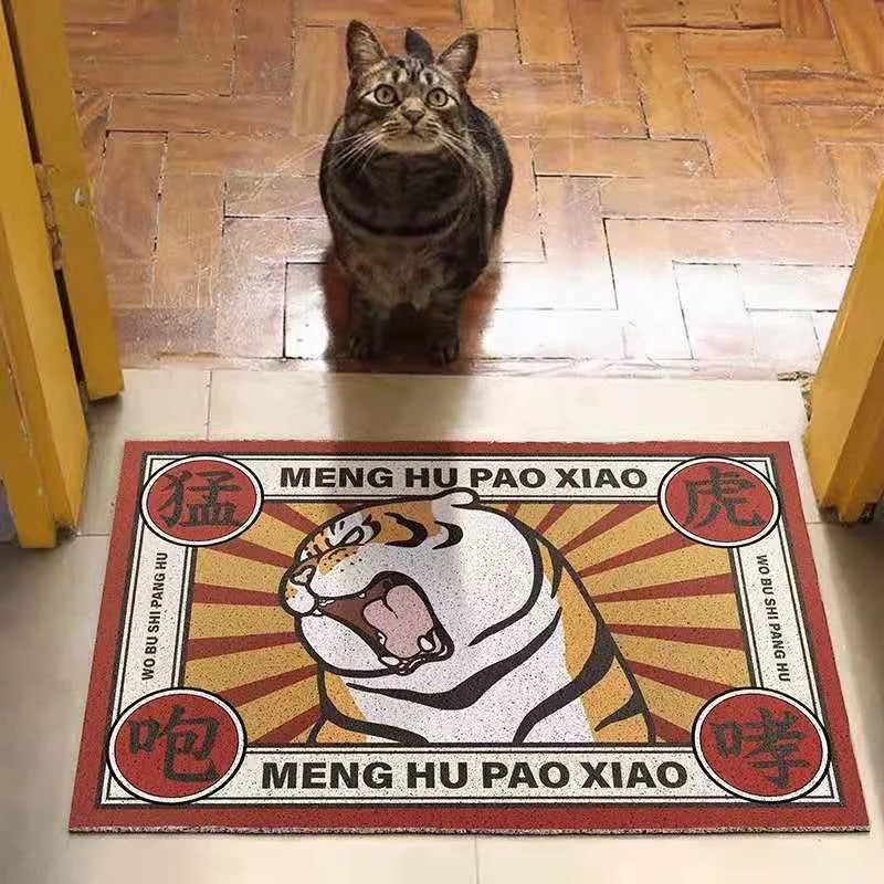 Navak Carpet Cartoon Tiger Sand Scraping Door Entrance Doormat, Non-slip Rug, Dust Removal Carpet, Wire Loop Footpad, Hallway Bath