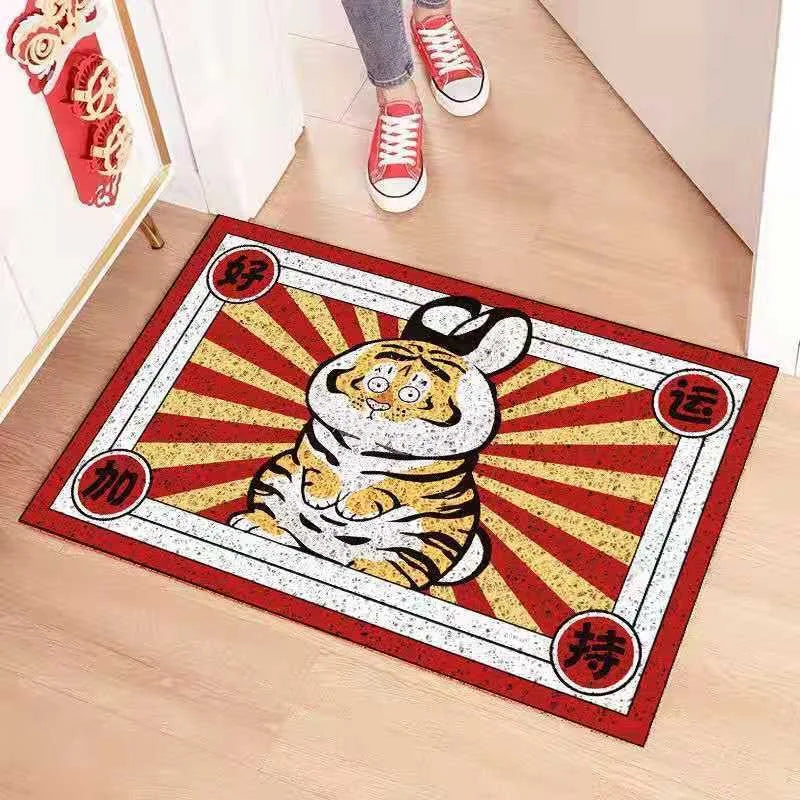 Navak Carpet Cartoon Tiger Sand Scraping Door Entrance Doormat, Non-slip Rug, Dust Removal Carpet, Wire Loop Footpad, Hallway Bath