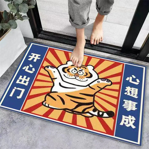 Navak Carpet Cartoon Tiger Sand Scraping Door Entrance Doormat, Non-slip Rug, Dust Removal Carpet, Wire Loop Footpad, Hallway Bath