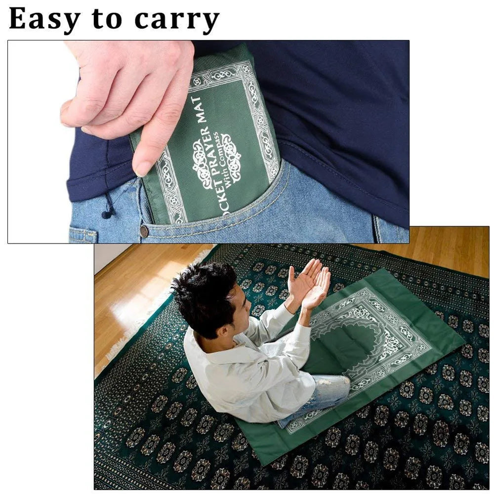 Navak Carpet Tragbare muslimische Reise-Gebetsmatte, Gebetsteppich mit Kompass und Broschüre, Musallah-Pads, Teppich für den Außenbereich, Ramadan, islamisches Geschenk