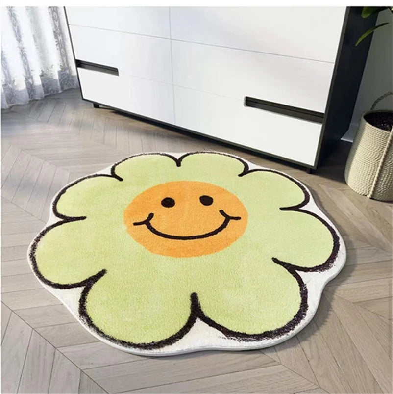 Navak Teppich, Ei, Blume, Lächeln, rutschfester Blumen-Bodenteppich, runde Form, Eingangs-Fußmatte, Teppich, saugfähig, Badematte für Schlafzimmer, Nachttischmatten