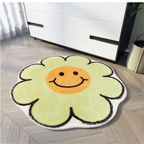 Navak Teppich, Ei, Blume, Lächeln, rutschfester Blumen-Bodenteppich, runde Form, Eingangs-Fußmatte, Teppich, saugfähig, Badematte für Schlafzimmer, Nachttischmatten