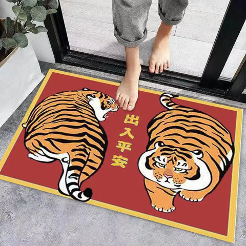 Navak Carpet Cartoon Tiger Sand Scraping Door Entrance Doormat, Non-slip Rug, Dust Removal Carpet, Wire Loop Footpad, Hallway Bath