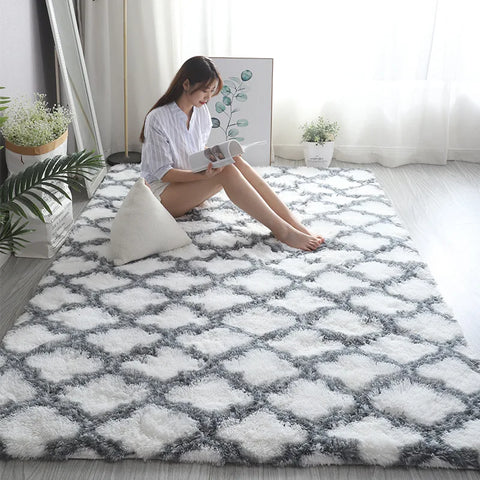 Navak Teppich Grau Schlafzimmer Wohnzimmer Heimteppich Nordischer flauschiger Plüsch Kinderzimmer Dekor Rutschfeste Matten Lounge Veranda Tisch Kaffee Großer Teppich