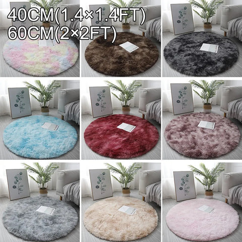 Navak Teppich, 40/60/80 cm, klein, rund, zottelig, weiche Anti-Rutsch-Matte, Wohnzimmer-/Schlafzimmer-Teppich, Heimdekoration, Winter, bunt, Batikdruck