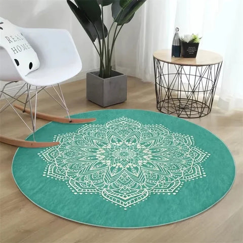 Navak Teppich, grüner Mandala-Druck, Teppich für Wohnzimmer, Schlafzimmer, Nachttisch, rutschfest, weich, Teppiche für Couchtische, Lounge-Fußmatte, waschbar
