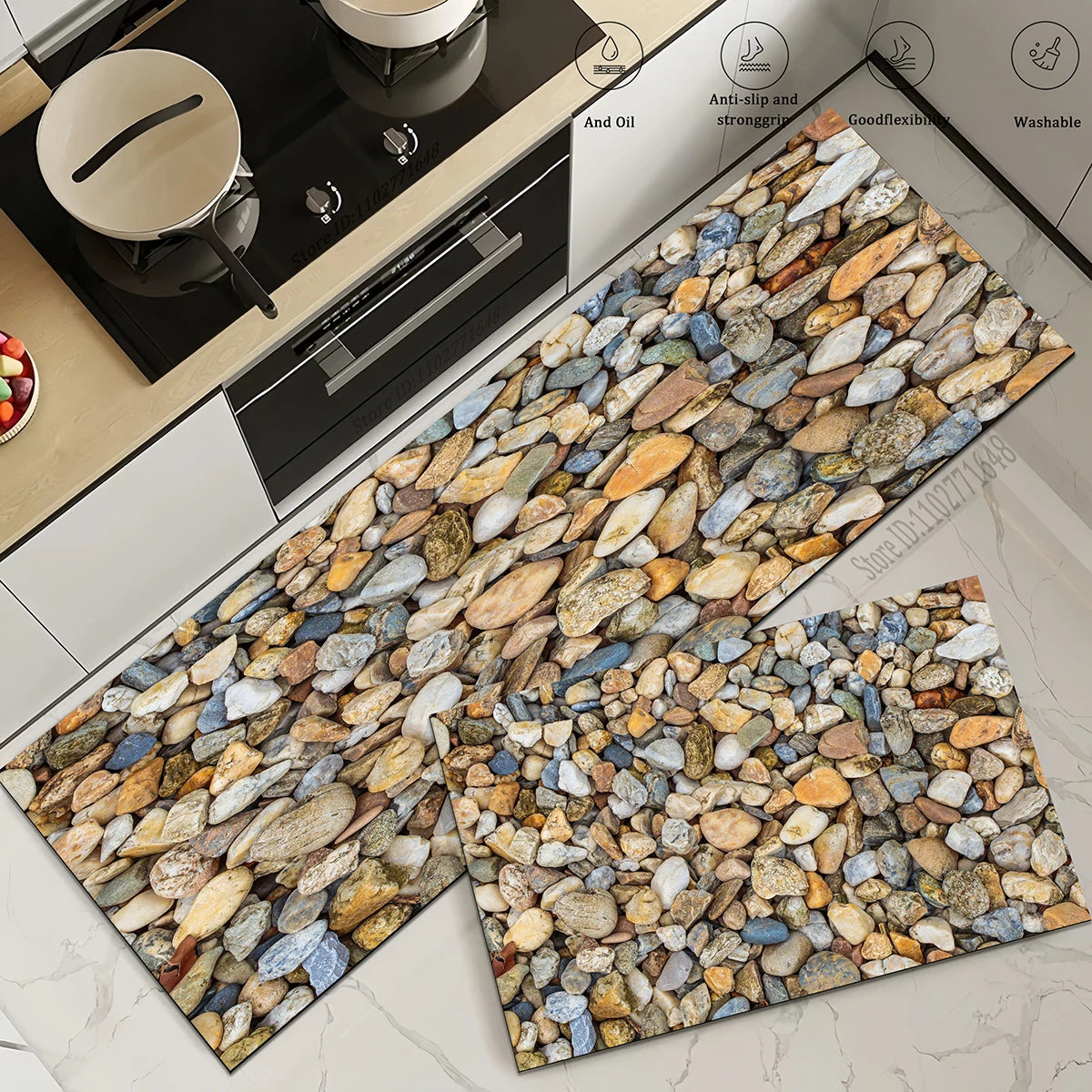 Navak Teppich Küche Stein Teppich Wasserdicht und Rutschfest Küche Lange Bodenmatte Qualität Waschbar Schlafzimmer Flur Ecke Eingang Fußmatte Teppich