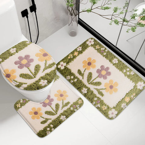 Navak Carpet 3-teilige Badezimmermatte mit Kaktus-Aufdruck, 7 mm, weiche Bodenmatte, Wohnzimmerteppich, rutschfeste Balkonmatte, maschinenwaschbar