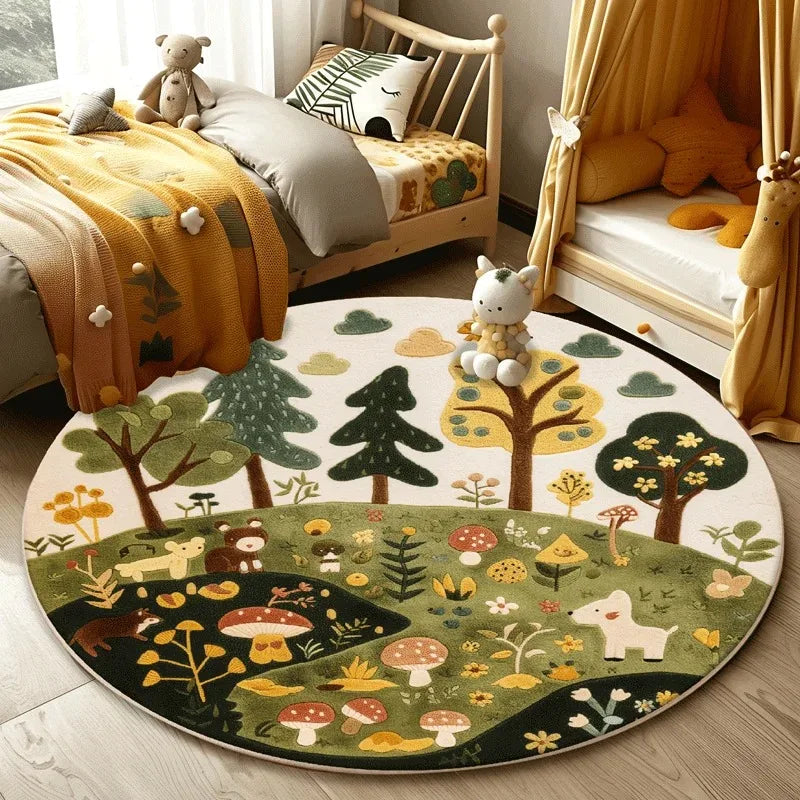 Navak Teppich Waldmuster Wohnzimmer Schöner runder Schlafzimmer-Dekorationsteppich Waschbarer Kinder-Bodenmatte-Studien-Teppich