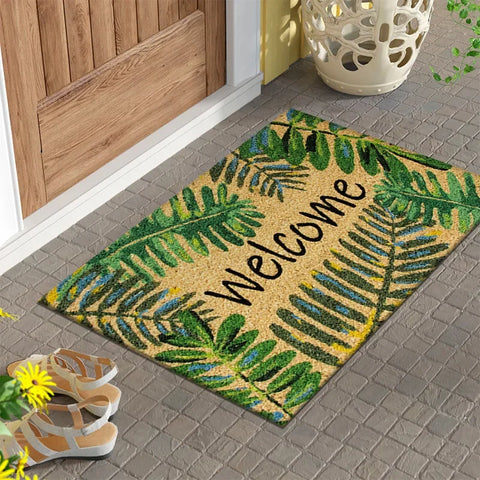 Navak Carpet 1 Stück Willkommensmatte mit Pflanzendruck, rutschfeste Teppiche auf beiden Seiten, leicht zu reinigender Bodenteppich für drinnen und draußen, Heimdekorationsteppich