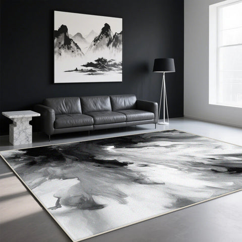 Navak Carpet Modern Ink Wash Carpet for Living Room Black White Decoration Home Sofa Large Area Rugs Bedroom Study Washable Non-slip Foot Mat