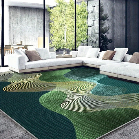 Navak Carpet Moderner grüner Teppich mit Wellenmuster – Rutschfester, weicher Teppich für Wohnzimmer und Schlafzimmer – Umweltfreundliche Heimdekoration (mehrere Größen)