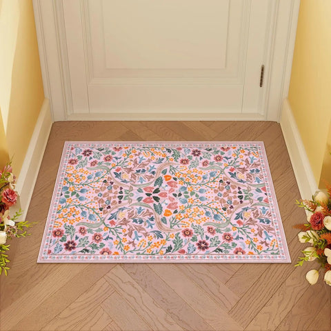 Navak Carpet Florale waschbare Teppiche, weicher großer Boho-Schlafzimmerteppich, botanischer rutschfester ultradünner Bodenteppich für Esszimmer, Kinderzimmer, Büro