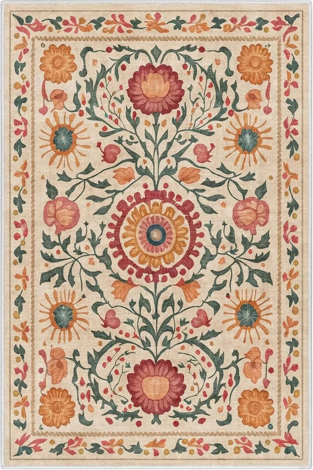 Navak Teppich, Retro-Blumendruck, Teppiche für Wohnzimmer, Couchtisch, Sofa, Dekoration, Schlafzimmer, rutschfest, waschbar, Bodenmatte für die Garderobe