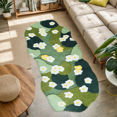 Navak Carpet Nordic 3D Moosteppich Teppich Flauschiger grüner Wald Unregelmäßige Bodenmatte Moosteppich Dreidimensionaler Beflockungs-Schlafzimmerteppich