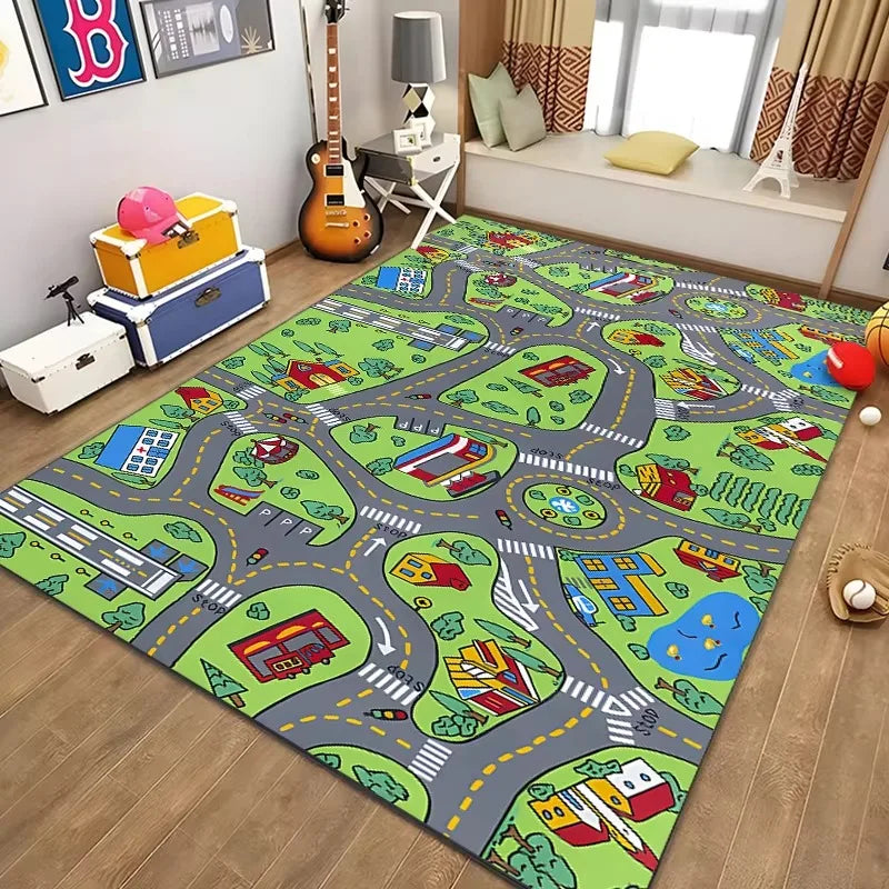 Navak Teppich, pädagogischer Spielteppich für Kinder, Stadtleben, Straßenverkehrssystem-Teppich für Schlafzimmer, Spielzimmer, lustige Lernbodenmatte, sichere Kinder