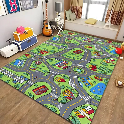 Navak Teppich, pädagogischer Spielteppich für Kinder, Stadtleben, Straßenverkehrssystem-Teppich für Schlafzimmer, Spielzimmer, lustige Lernbodenmatte, sichere Kinder