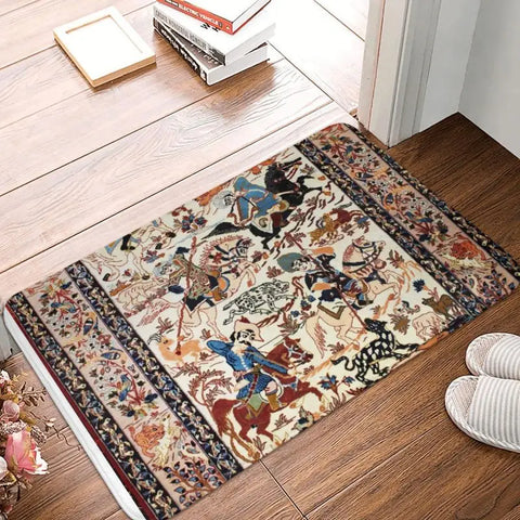 Navak Teppich, blau, antik, persischer Isfahan-Seidenteppich mit Tieren, Eingangsmatte, Stammes-Ethno-Blumenmuster, Badematte, Teppich