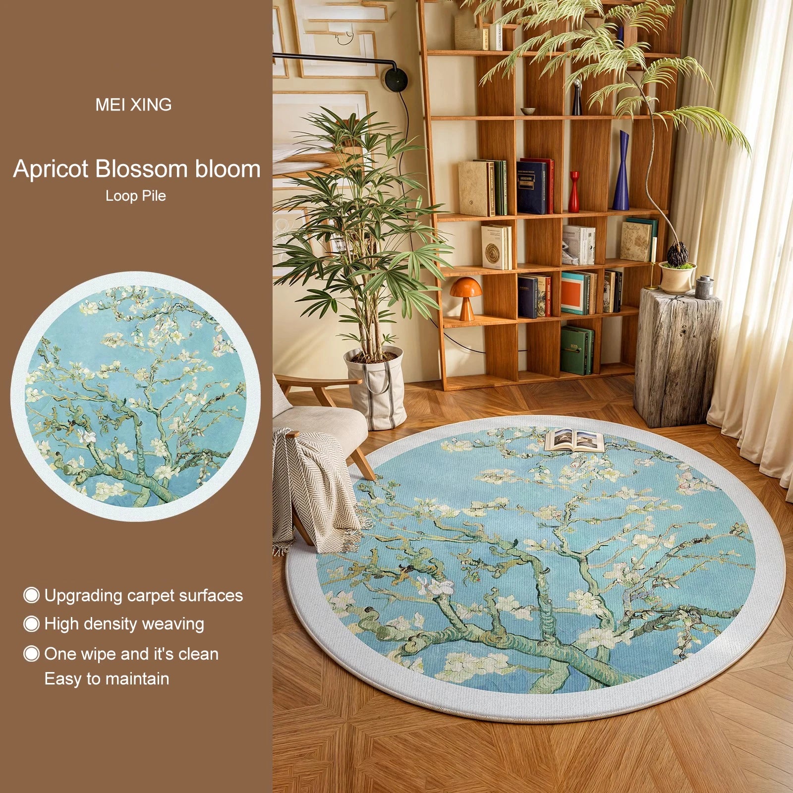 Navak Teppich, runder Teppich, Wohnzimmerteppich, weich, für Schlafzimmer, Nachttisch, Bodenmatte, Pflanzen, Blumen, französischer Retro-Stil, rutschfeste Teppiche, Heimdekoration, Tapis