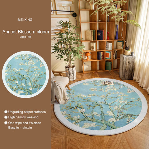 Navak Teppich, runder Teppich, Wohnzimmerteppich, weich, für Schlafzimmer, Nachttisch, Bodenmatte, Pflanzen, Blumen, französischer Retro-Stil, rutschfeste Teppiche, Heimdekoration, Tapis