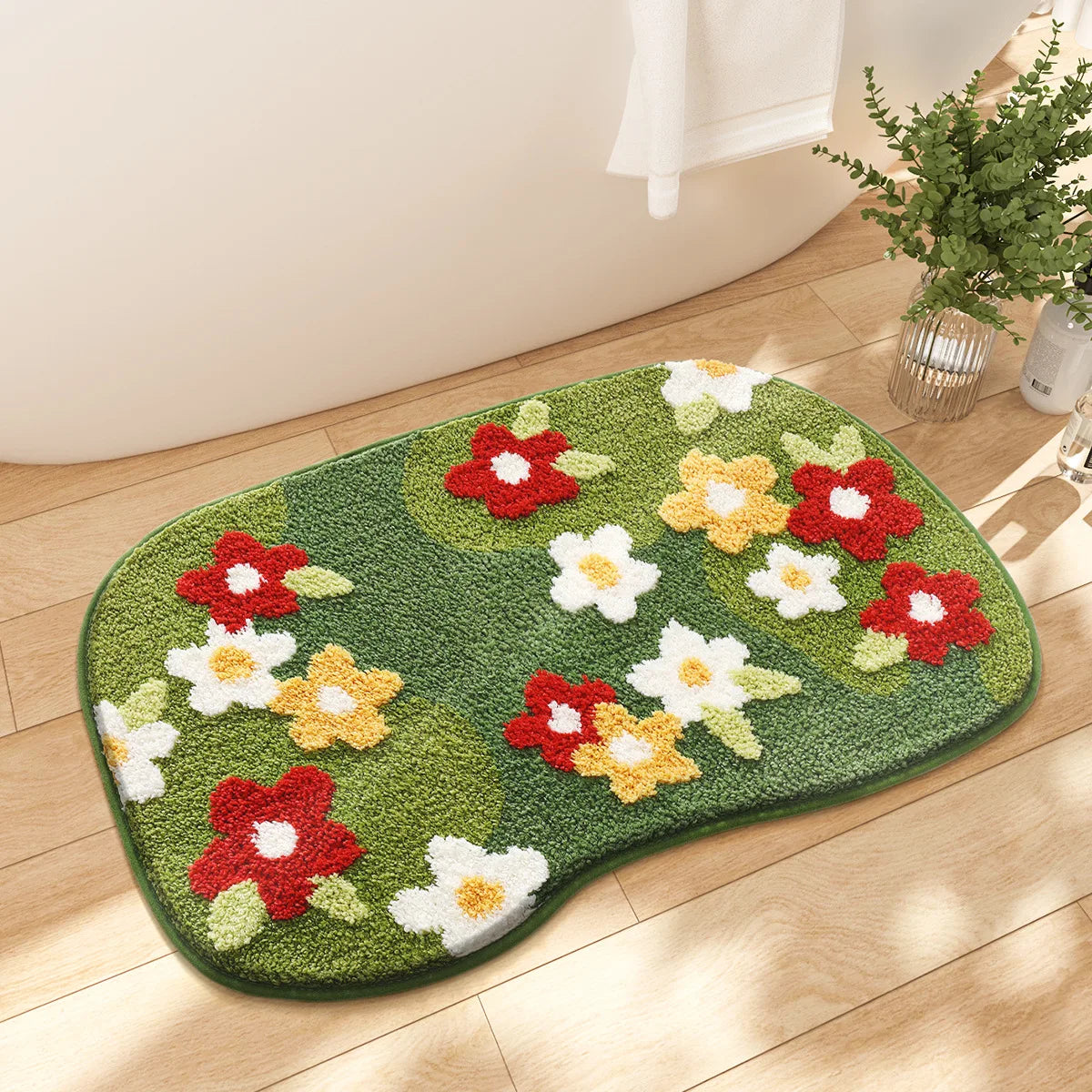 Navak Carpet Exclusive Picks Badezimmerteppich aus Kaschmirimitat, wasserabsorbierend, Tür, Blumenmuster, Heimteppich, Toilettentür, Badezimmer, Anti-Rutsch-Matte, Heimdekoration