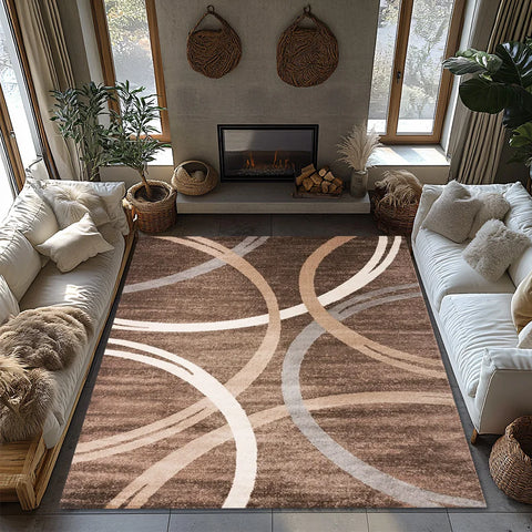 Navak Carpet Rown Teppich mit Kreismuster, moderner, rutschfester Bohemian-Teppich, weicher, niedrigfloriger Teppich für das Wohnzimmer, natürliches Jute-Dekor für ein gemütliches Zuhause