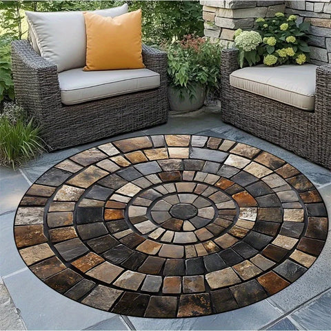 Navak Carpet Spiral Stone Mat, strapazierfähiges Polyester, handwaschbar und lichtbeständig, stilvoller runder Teppich für draußen/drinnen